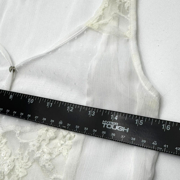 ANTHROPOLOGIE MAUDE Women's Medium Ivory Floral Lace Pearl Snap Sheer Mini Dress - Picture 6 of 7